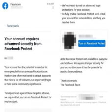 Facebook yêu cầu bật tính năng Protect để không bị khóa tài khoản?